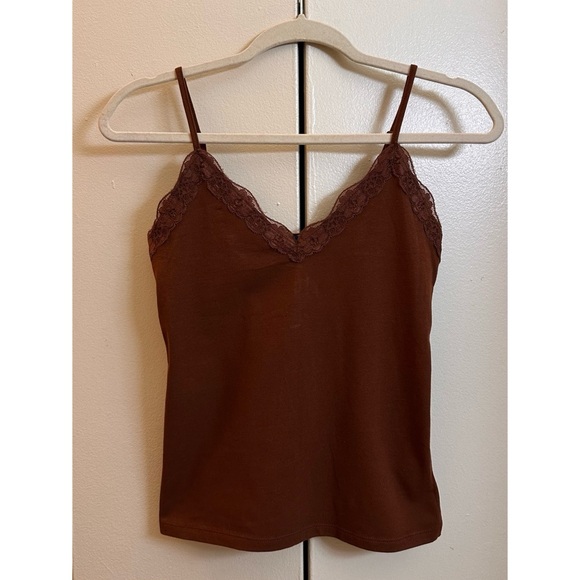 Lace Trim Cami Tank Top Chocolate Brown / Precious Earth NEW Small Old Navy. - Picture 2 of 7